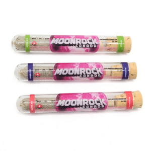 Three glass tubes filled with Moonrock joints. Order now from Budora