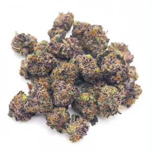 Death Star OG Smalls indica cannabis buds featuring dark purple hues. Available for purchase at Budora