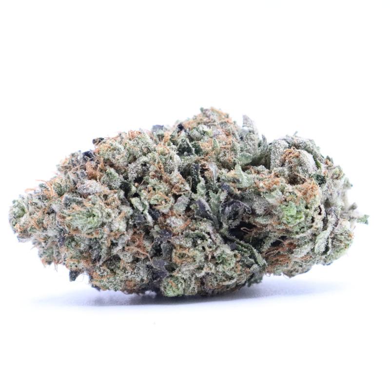 A high-quality cannabis bud with a mix of green and purple hues, provided by Budora.