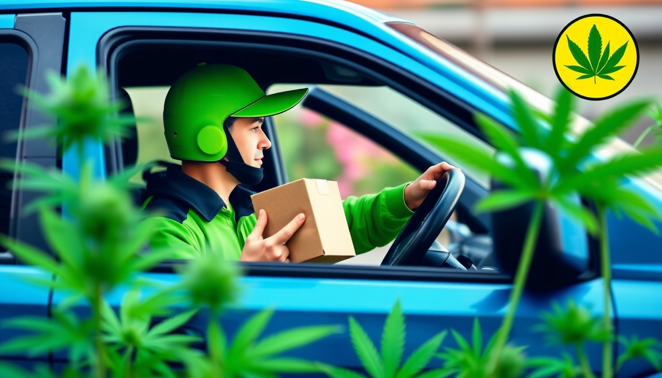 Budora weed delivery driver holding weed box in hand in the delivery cab