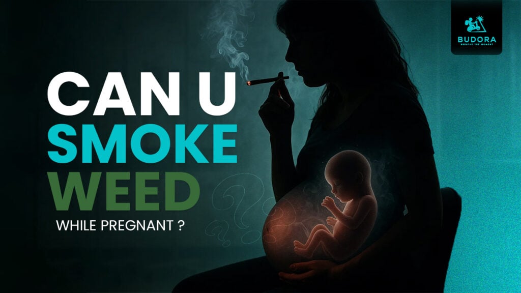 Silhouette of pregnant woman smoking with a fetus visible