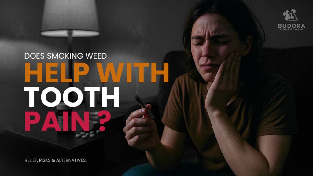 Woman with tooth pain holding a joint.
