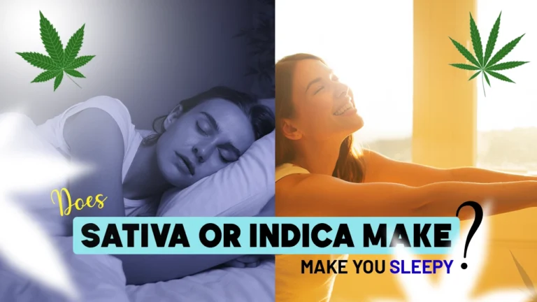 A split image contrasting a person sleeping with an energetic person, with the text Does Sativa or Indica Make You Sleepy?.