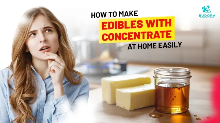 Woman looking at cannabis concentrate and butter, Budora guide on making edibles.