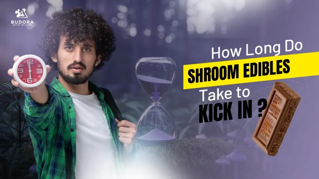 Man with clock, asking 'How Long Do SHROOM EDIBLES Take to KICK IN?