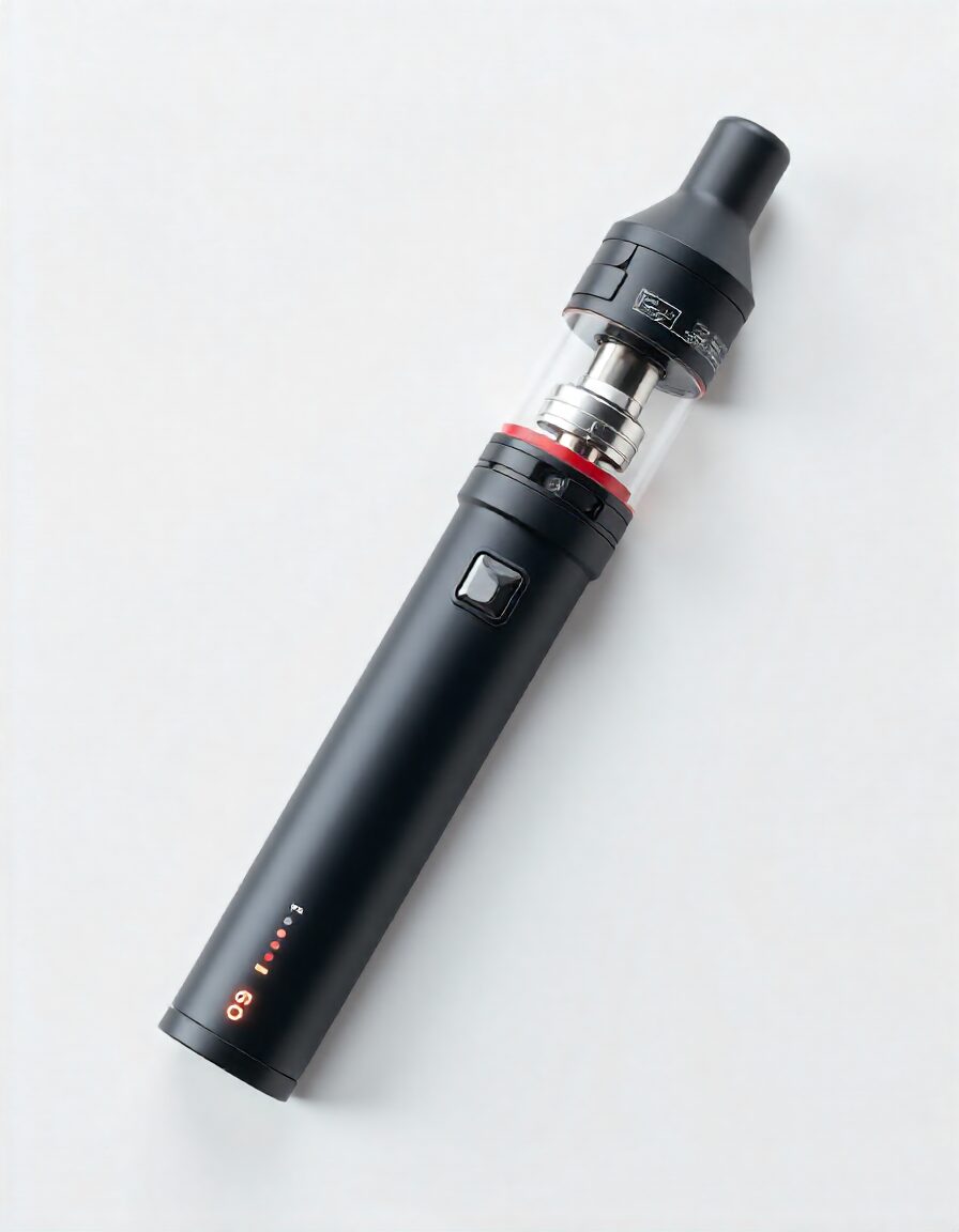 How to Use a Vape Pen: The Complete Beginner’s Guide 1 Modern vape pen showing mouthpiece, cartridge, coil, battery, and button.
