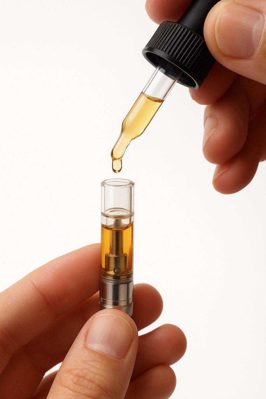 How to Use a Vape Pen: The Complete Beginner’s Guide 3 Person filling vape cartridge with e-liquid.