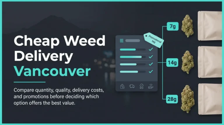 Cannabis flower, package sizes and price comparison for finding cheap weed delivery in Vancouver.